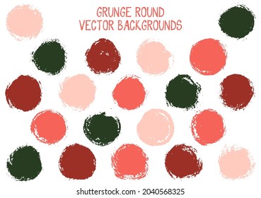 Vector grunge circles. Modern stamp texture circle scratched label backgrounds. Circular icon, badge shape, oval button elements. Grunge round shape banner backgrounds set.