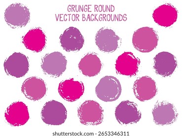Vektor-Grunge-Kreise. Moderne Stempel Textur Kreis gekratzte Label Hintergründe. Kreisförmiges Symbol, Badge-Form, ovale Knopfelemente. Grunge runde Form Banner Hintergründe gesetzt.