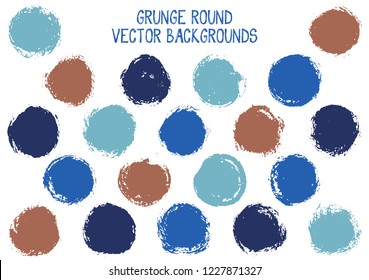 Vector grunge circles. Retro stamp texture circle scratched label backgrounds. Circular tag, ink logo shape, round button elements. Grunge round shape banner backgrounds set.