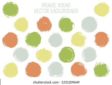 Vector grunge circles. Retro stamp texture circle scratched label backgrounds. Circular tag, ink logo shape, round button elements. Grunge round shape banner backgrounds set.