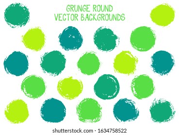 Vector grunge circles. Retro stamp texture circle scratched label backgrounds. Circular tag, chalk logo shape, round button elements. Grunge round shape banner backgrounds set.