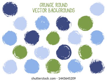 Vector grunge circles. Rough stamp texture circle scratched label backgrounds. Circular icon, badge shape, round button elements. Grunge round shape banner backgrounds set.