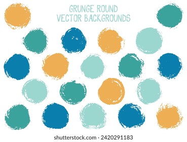 Vector grunge circles. Rough stamp texture circle scratched label backgrounds. Circular tag, ink logo shape, round button elements. Grunge round shape banner backgrounds set.