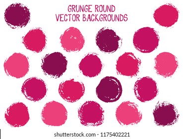 Vector grunge circles. Vintage post stamp texture circle scratched label backgrounds. Circular icon, ink logo shape, oval button elements. Grunge round shape banner backgrounds set.