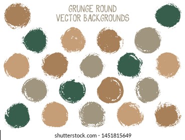 Vector grunge circles. Vintage post stamp texture circle scratched label backgrounds. Circular tag icon, chalk logo shape, round button elements. Grunge round shape banner backgrounds set.