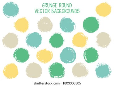 Vector grunge circles. Vintage post stamp texture circle scratched label backgrounds. Circular icon, chalk logo shape, oval button elements. Grunge round shape banner backgrounds set.