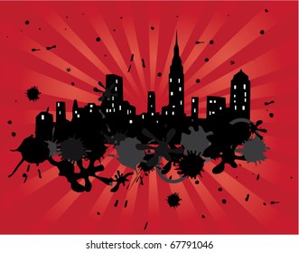vector grunge city with light burst