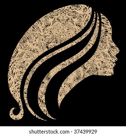 Vector grunge Closeup decorative vintage woman with beautiful long hair