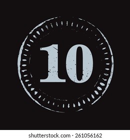 Vector grunge coin or stamp and number ten.