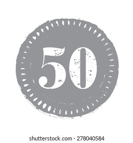 Vector grunge coin or stamp and number fifty.
