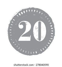 Vector grunge coin or stamp and number twenty.