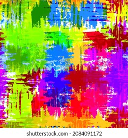 Vector grunge colorful paintbrush seamless pattern with hand drawn texture spray spots. Artistic illustration for fabric design, wallpaper, decorative paper, web design, background, postcards.
