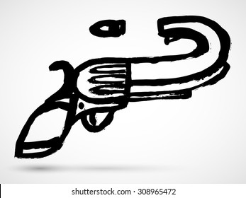 Vector grunge concept illustration Revolver shoots to itself
