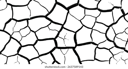 Vector grunge cracked texture style with cracked texture isolated on white background. Cracks concrete wall texture white and black. Grungy, grunge effect, grunge texture, dry land crack effect,