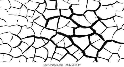 Vector grunge cracked texture style with cracked texture isolated on white background. Cracks concrete wall texture white and black. Grungy, grunge effect, grunge texture, dry land crack effect,