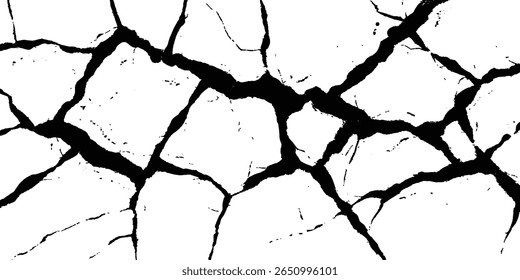 	
Vector grunge cracked texture style with cracked texture isolated on white background. Cracks concrete wall texture white and black. Grungy, grunge effect, grunge texture, dry land crack effect. 
