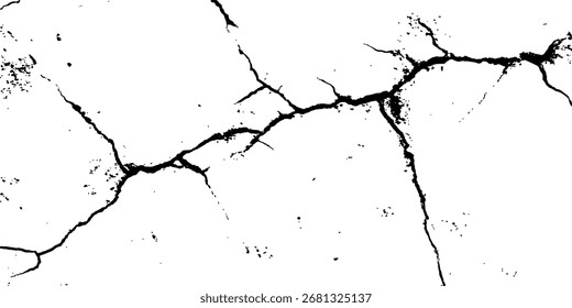 Vector grunge cracked texture transparent background. Vector transparent background of cracks, lines, dry cracked earth overlay texture, grunge distressed. 