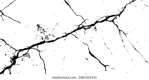 Vector grunge cracked texture transparent background. Vector transparent background of cracks, lines, dry cracked earth overlay texture, grunge distressed. 