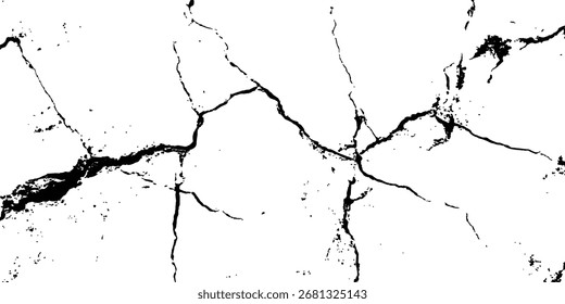 Vector grunge textura agrietada fondo transparente. Fondo transparente de Vector de grietas, líneas, textura de superposición de tierra agrietada en seco, grunge afligido. 