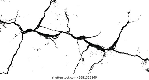 Vektorgrau geknackte Textur transparenter Hintergrund. Vektortransparenter Hintergrund von Rissen, Linien, trocken geknackte Erde Overlay Textur, brüchig bedrängt. 