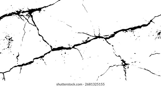 Vector grunge cracked texture transparent background. Vector transparent background of cracks, lines, dry cracked earth overlay texture, grunge distressed. 