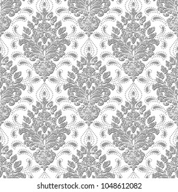 Vector grunge damask seamless pattern background. Classical luxury old fashioned damask ornament, royal victorian seamless texture for wallpapers, textile, wrapping. Exquisite floral baroque template.