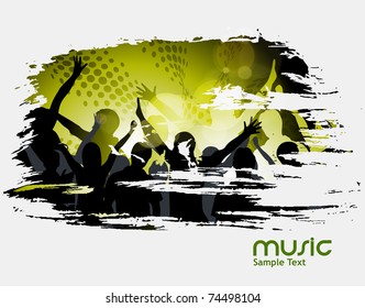 vector grunge design with silhouette of party people - vector background.