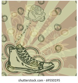 vector grunge drawing with sneaker and rose, clipping masks, eps10