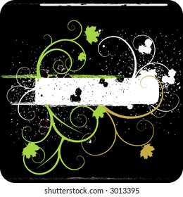 Vector - Grunge effect with copy space, vine foliage and stains.