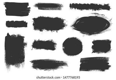 Vector grunge elements. Set of grungy hand drawn backgrounds, frames isolated on white. Chinese, Japanese, Korean ink brush strokes. Vector illustration