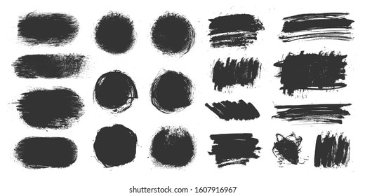 Vector grunge elements. Set of grungy hand drawn scribbles, circles, brush strokes, highlight backgrounds isolated on white. Universal creative contemporary design elements. EPS10 vector illustration