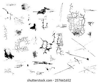 Vector Grunge Elements Set . Scratches, Cracks, Splats , Brush Strokes , Textures and Ink Blots for your Design . 