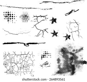 Vector Grunge Elements Set . Scratches, Cracks, Splats , Brush Strokes , Textures and Ink Blots for your Design . 