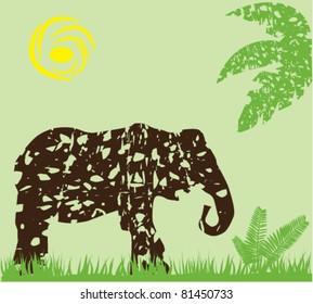 vector grunge elephant with grunge background