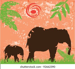 vector grunge elephants on grunge background
