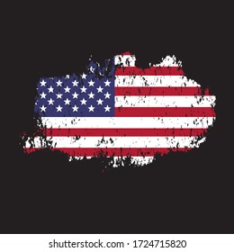 Vector grunge flag of USA on black background. American flag with grunge texture