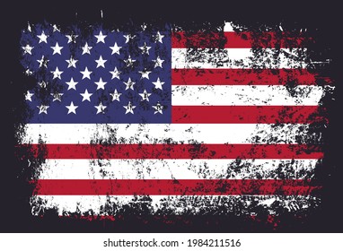 Vector grunge flag of USA on black background. American flag with grunge texture