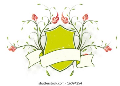 Vector grunge floral background with heraldic plate