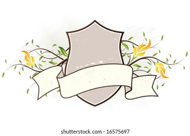 Vector grunge floral background with heraldic plate