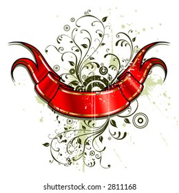 Vector Grunge Floral Background and Ribbon