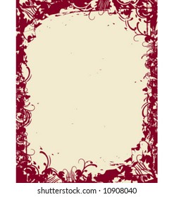 Vector grunge floral border. Two color layered artwork. 8.5x11 size dimension.