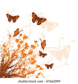 Vector grunge floral butterfly background