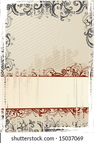Vektorgrunge-Tapete mit Blumen und Kopienraum