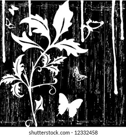 Vector grunge flower and butterflies