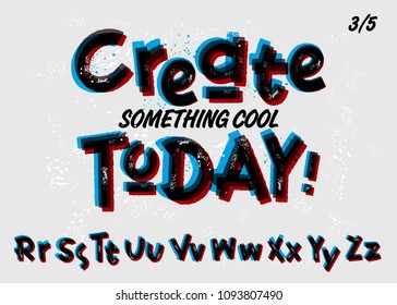 Vector Grunge Font. Double Exposure. Red, Black and Blue Colors. Textured Alphabet and Numbers. Creative Graffiti Style. Urban Script Template. Glitch Effect. Spray Paint. Street Art Background. 