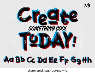 Vector Grunge Font. Double Exposure. Red, Black and Blue Colors. Textured Alphabet and Numbers. Creative Graffiti Style. Urban Script Template. Glitch Effect. Spray Paint. Street Art Background. 