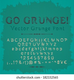 Vector grunge font on abstract corrugated blue-green background