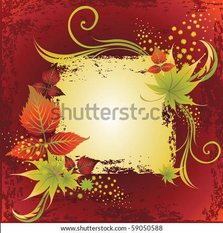 Vector grunge frame with colorful autumn leafs. Thanksgiving (from my big "Natural collection")