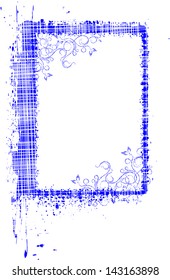 Vector grunge frame with floral branch.