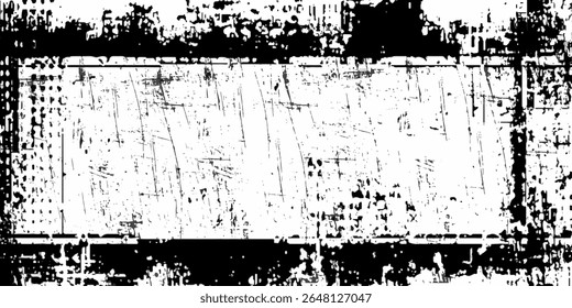 Vector grunge frame.Black and white distress background black ink brush painting blank frame border picture artistic grunge graphic element Banner halftone overlay. Retro vintage background